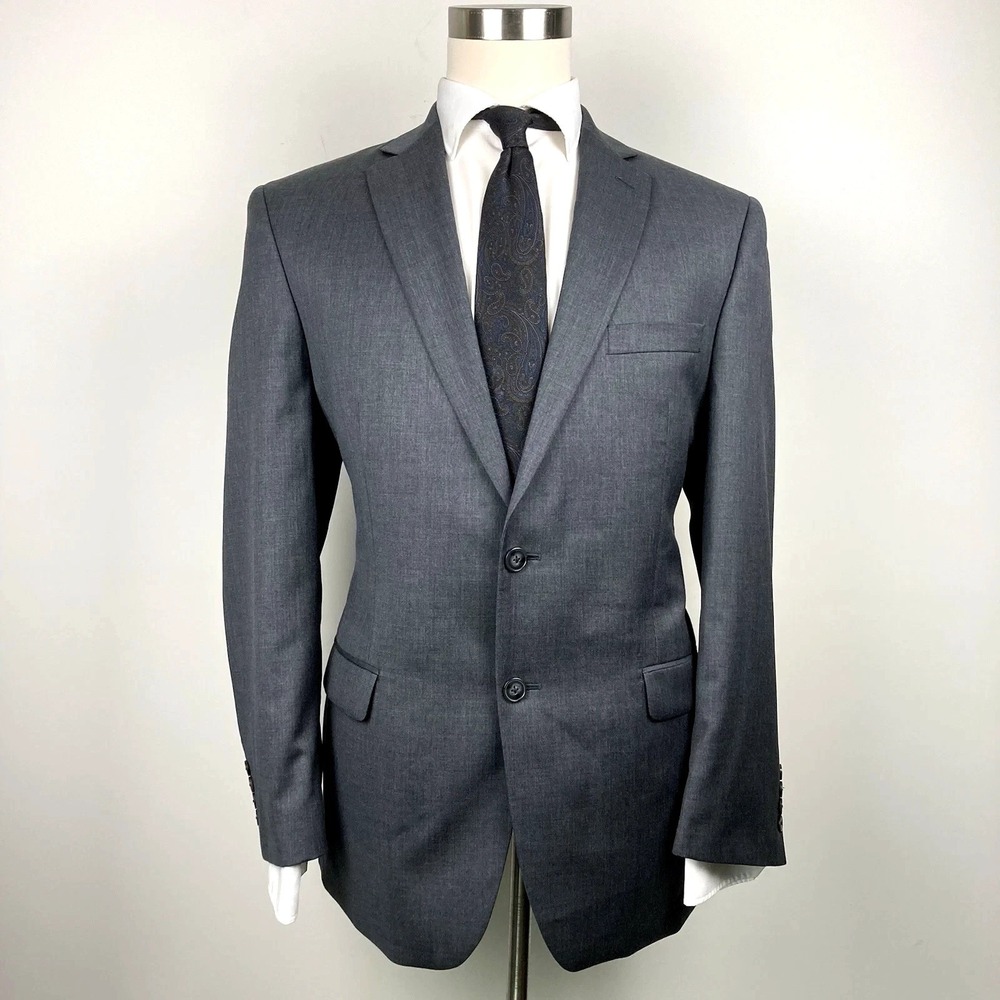 Calvin Klein Men Suit Jacket Blazer 42R 100%Wool Gray E081149‎